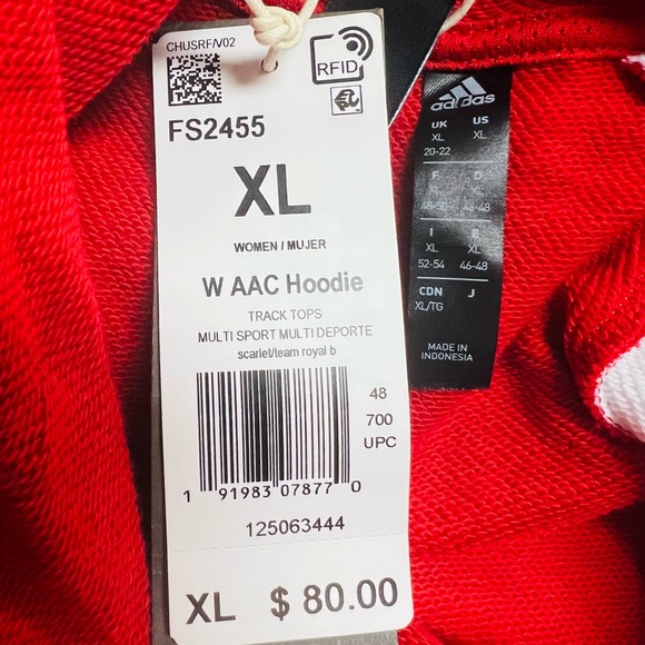 Adidas Women Colorblock Full-Zip Track Hoodie FS2455 Red White Blue Size XL - Picture 10 of 10